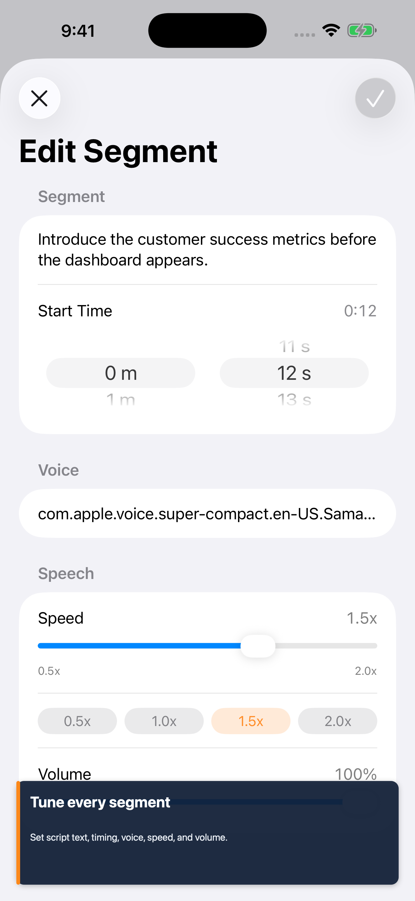 Speech Track segment editor screenshot