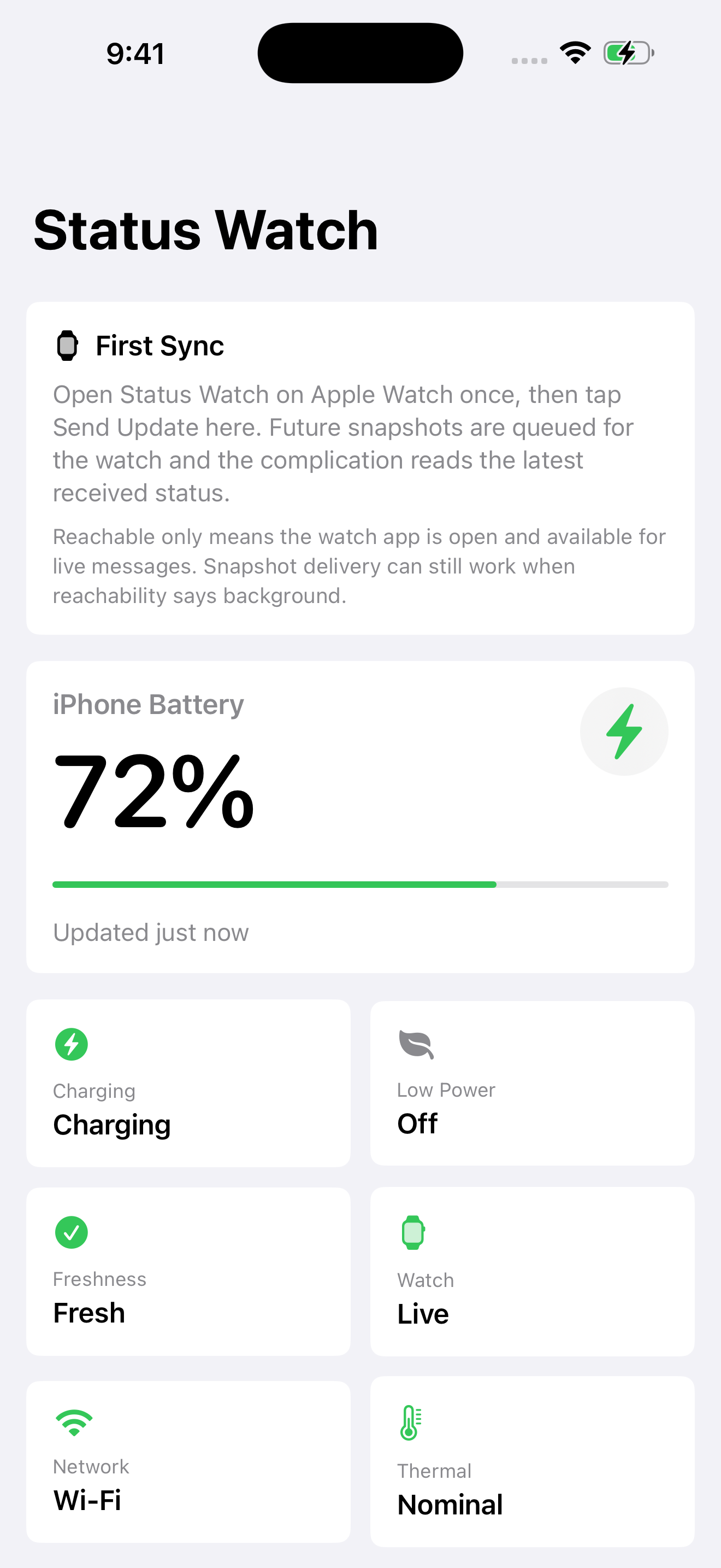 Status Watch iPhone status screenshot