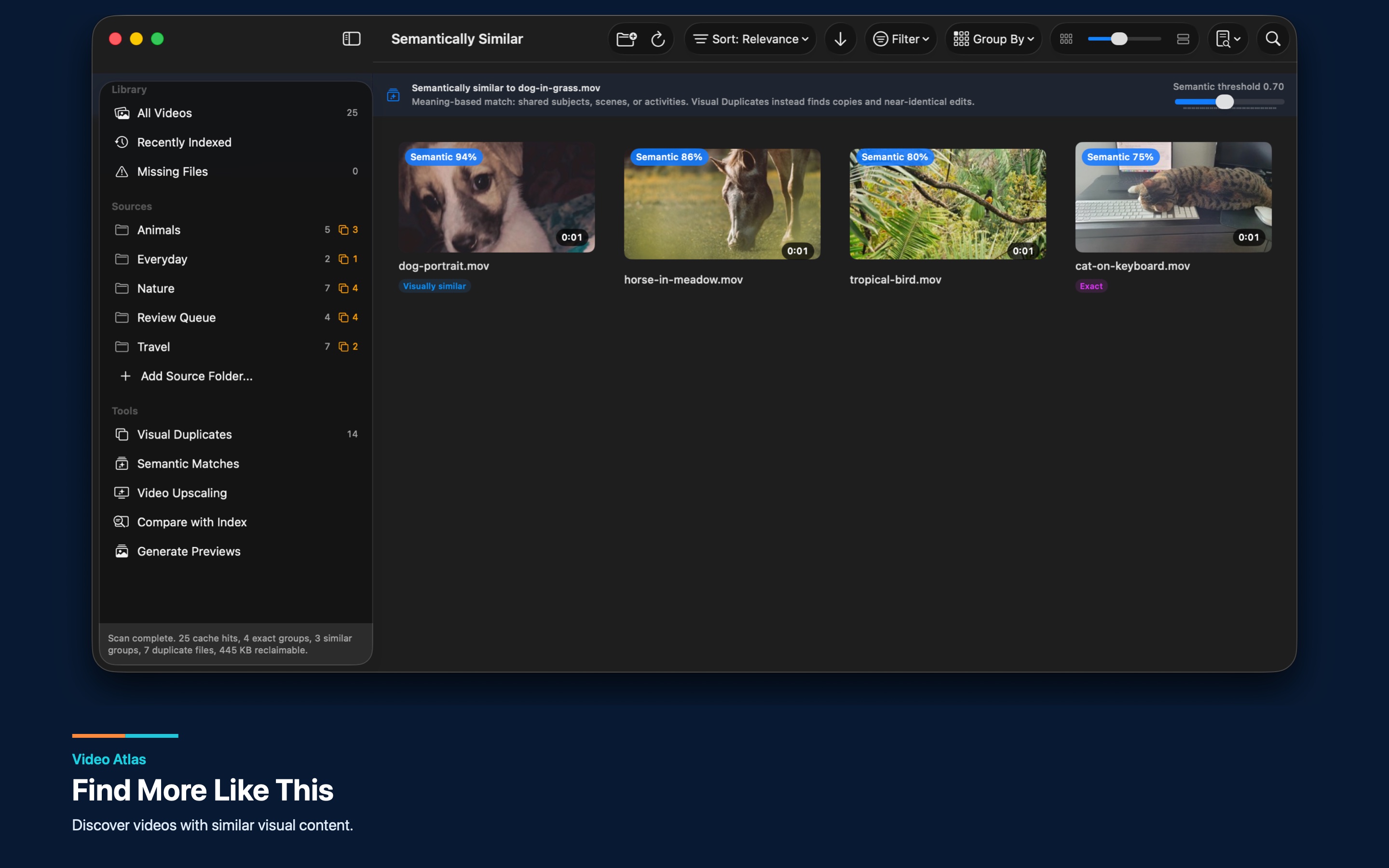 Video Atlas finding videos with visual content similar to a selected clip