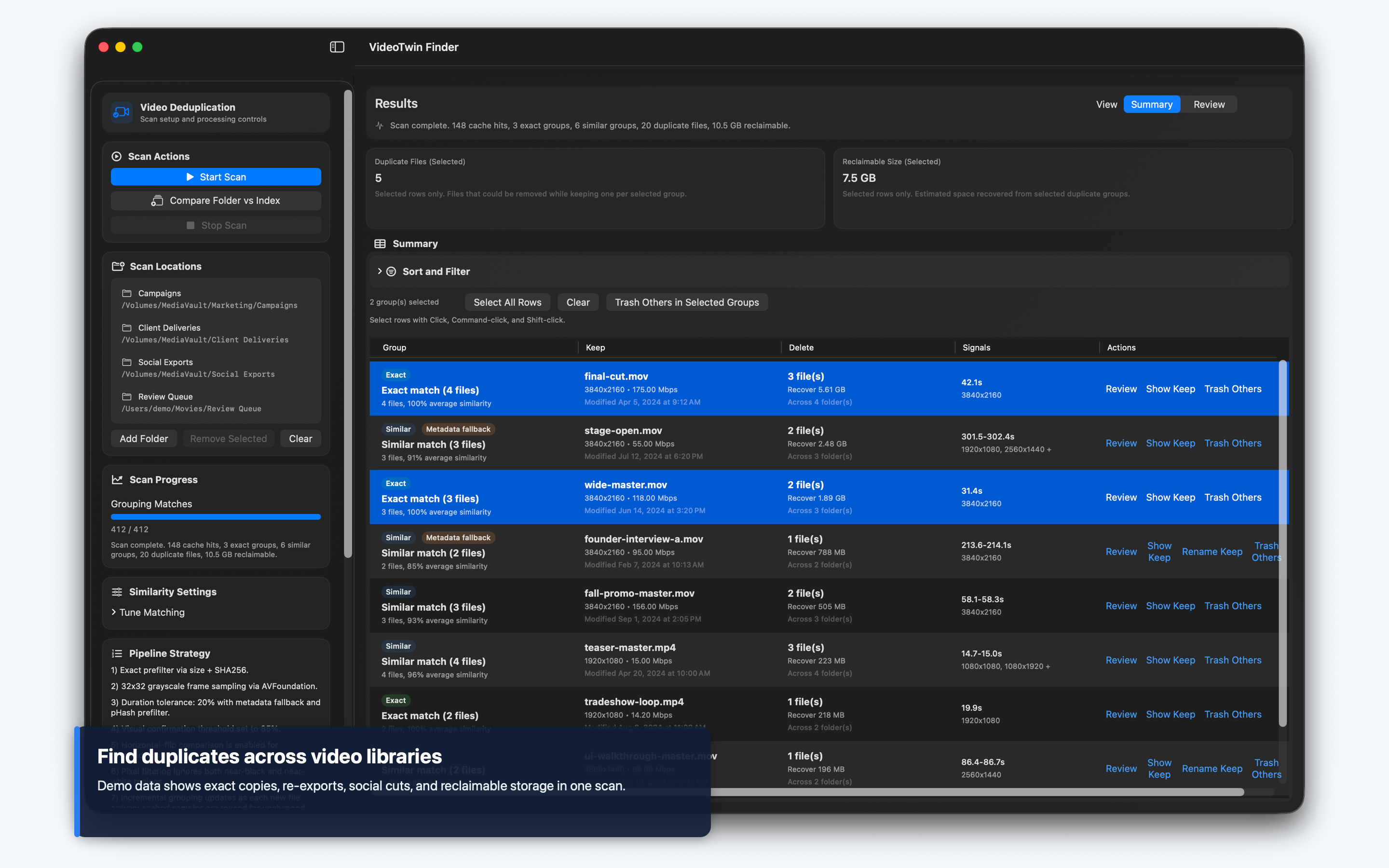 VideoTwin Finder summary screenshot